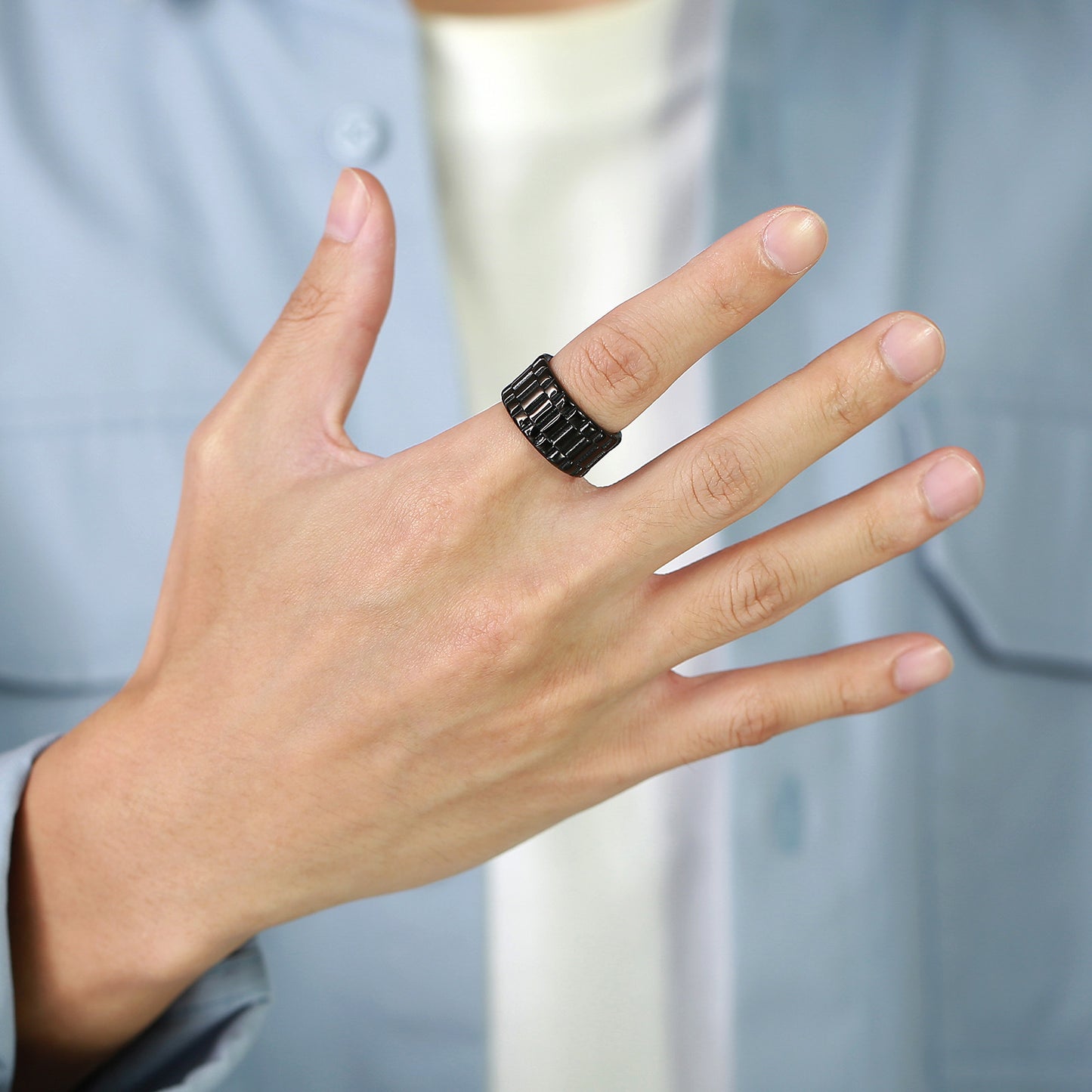 Stainless Steel Strap Ring Gold Tone Unisex Wide Band Hip Hop Jewelry Ring Sizes 7 8 9 10 11 12 Durable Comfort