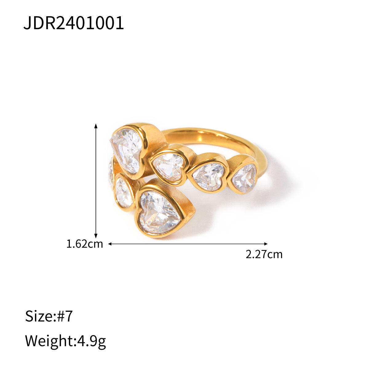 Unisex 18K Gold Plated Stainless Steel Ring With Zircon Open End Geometric Line Design Electroplated Jewelry XL