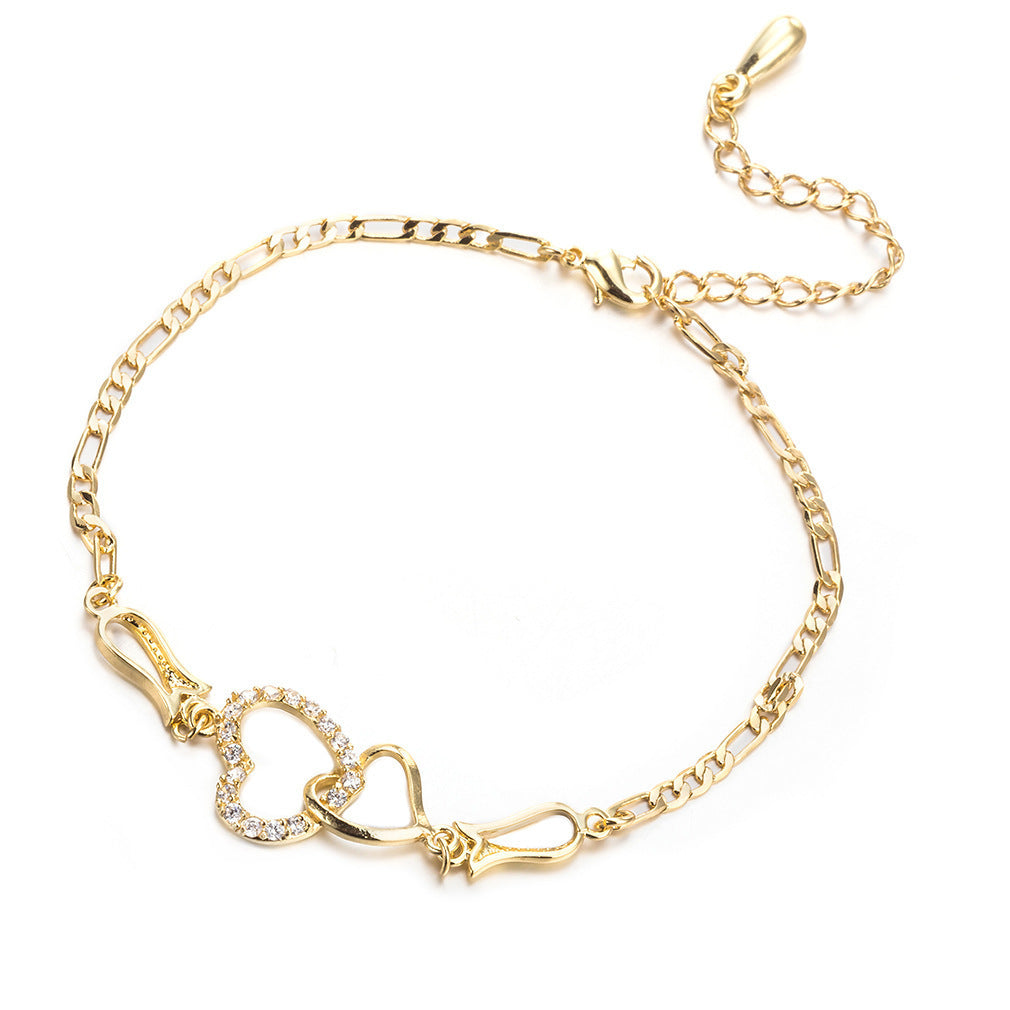 Gold Bracelet Double Heart Elegant Alloy Fashion Jewelry Trendy Design Bracelet Perfect Gift For Her And Girls