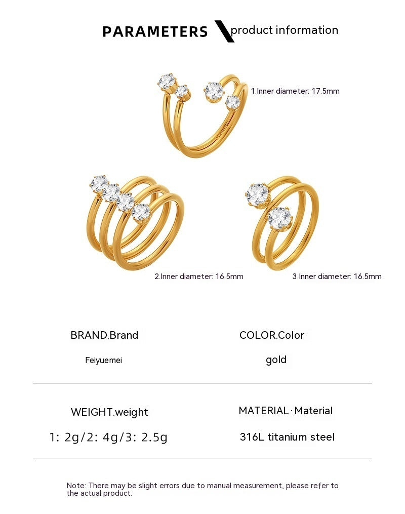 Womens Titanium Steel Ring With Zircon Geometric Design Electroplated Jewelry Gift For Her Minimalist Accessory