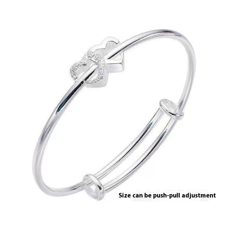 Womens Elegant Heart Bracelet Adjustable Silver Plated Alloy Jewelry Push-Pull Design Durable Everyday Wear Bangle