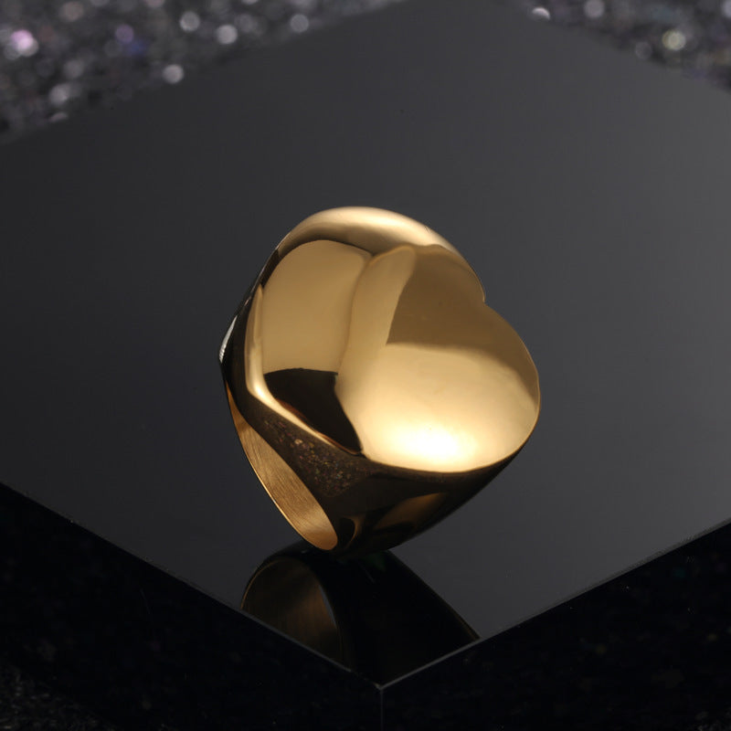 Heart Shaped Ring 18K Gold Plated Titanium Steel Mirror Polished Finish Fashion Jewelry Gifts For Her Everyday