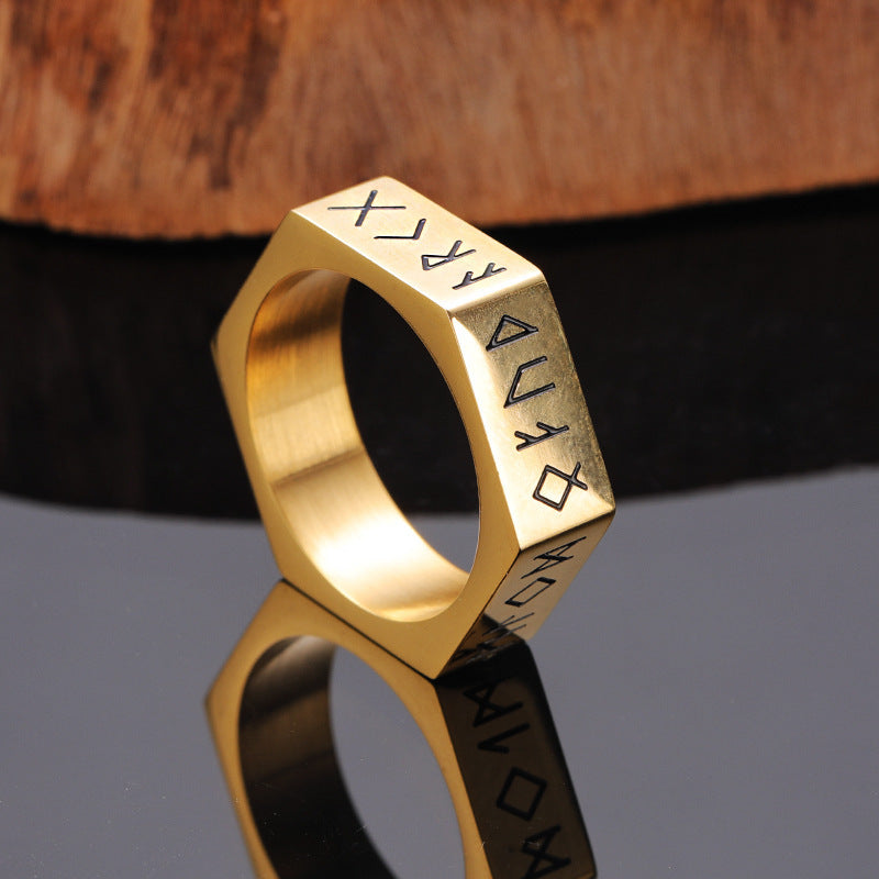 Mens Titanium Steel Ring Hexagon Nut Design Geometric Bold Punk Style Electroplated Durable Fashion Jewelry For Him