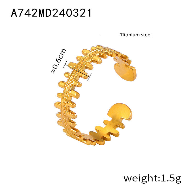 Simple Hollow Out Line Stitching Titanium Steel Gold Plated Ring For Women Open Mouth Design Trendy Jewelry Gift