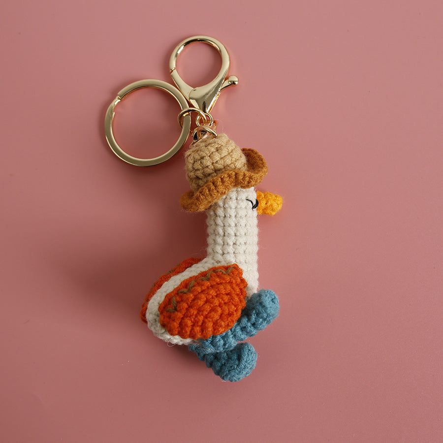 Hand Woven Wool Duck Keychain Adorable Cartoon Animal Design Accessory For Keys And Bags Handcrafted Fun Style