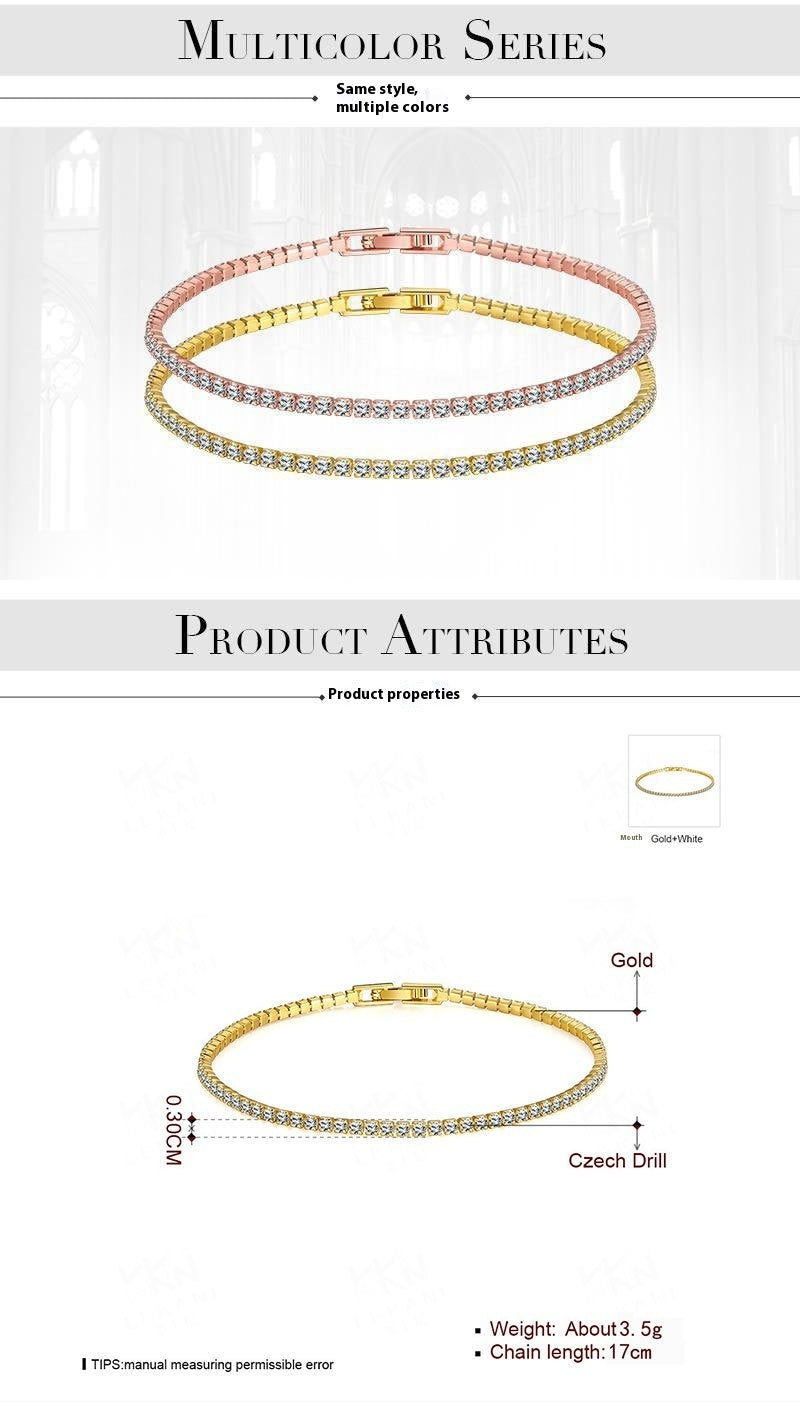 Womens Geometric Chain Bracelet Zircon Inlaid Design Alloy Metal Copper Plated Rose Gold Silver Champagne Gold