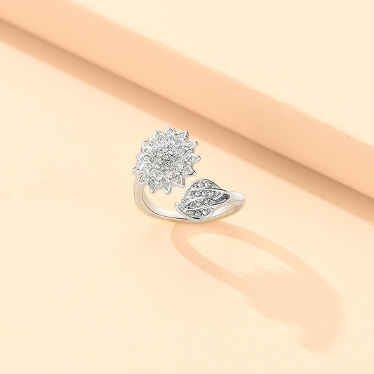 Womens Geometric Alloy Ring With Rhinestones Pendant Silver Tone Jewelry Gift With Geometric Decoration Styles