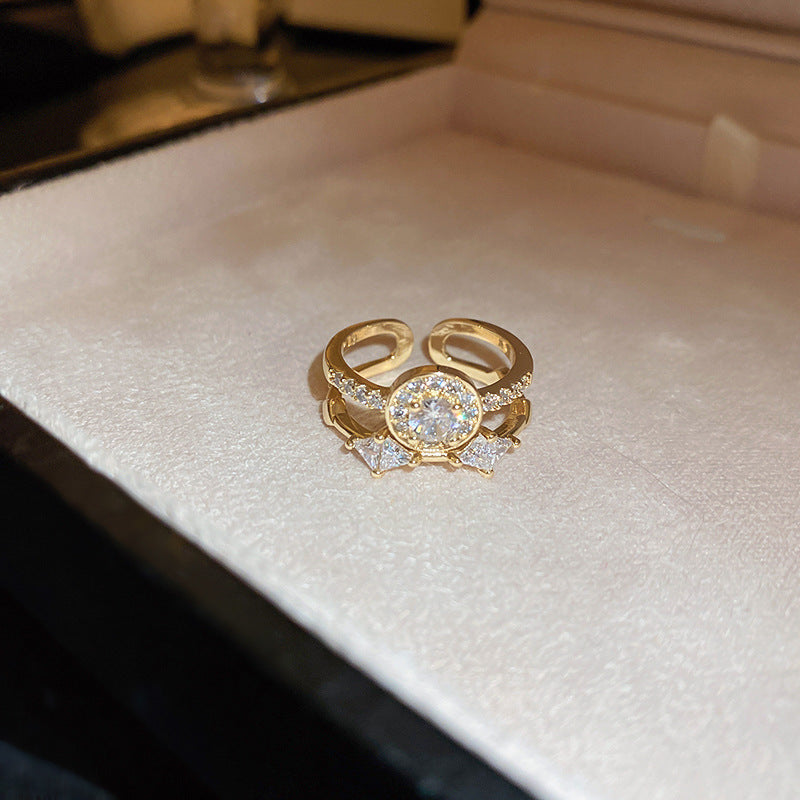 Double Layer Ring Geometric Copper Ring Opal Inlay Gold Plating Exquisite Design Fashion Jewelry Chic Ring Now