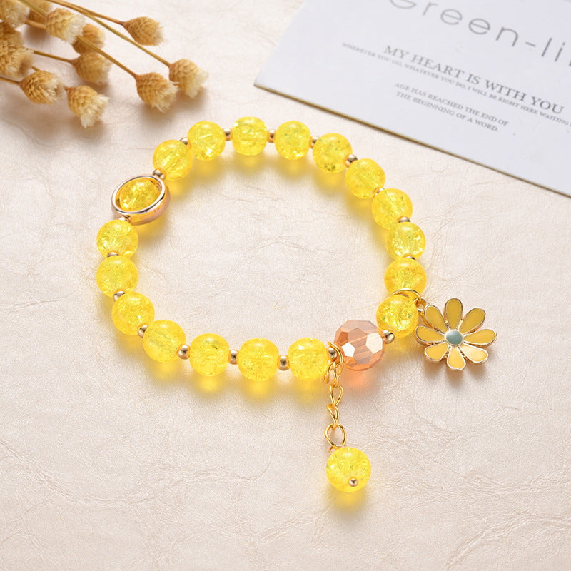 Girls Cute Bracelet With Plant Flower Plus Crystal Design Korean Beads Adjustable Childrens Bracelet 14cm 20cm