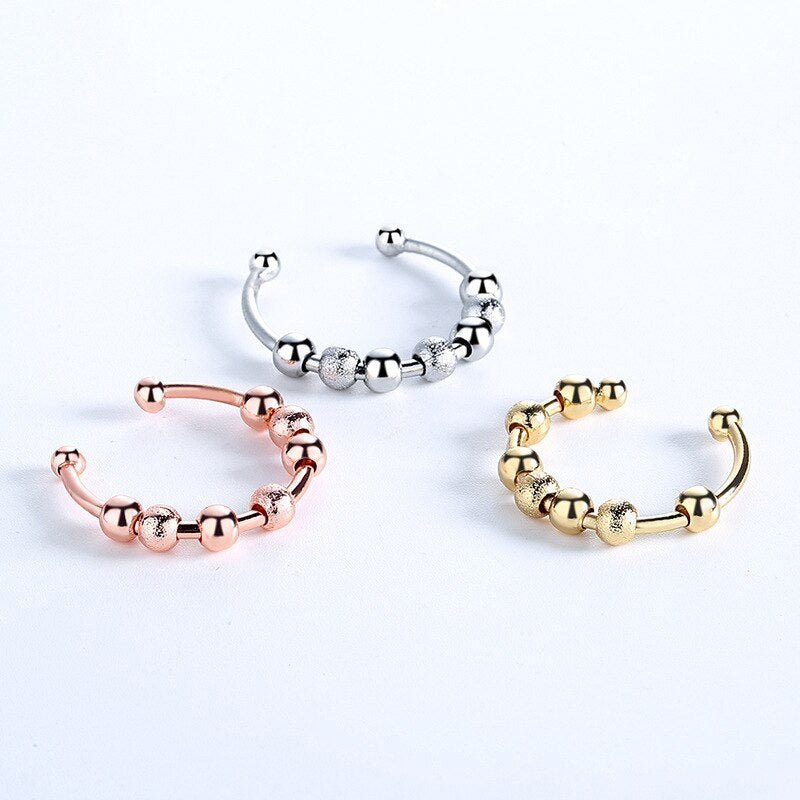 Anxiety Ring With Rotating Beads Adjustable Thin Geometric Copper Ring For Women And Men For Everyday Wardrobe