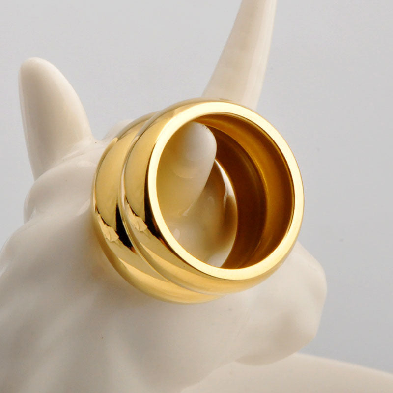 Vacuum Plated Double Layer Stainless Steel Ring Gold Color Size 6 7 8 Unisex Fashion Jewelry For Daily Use Now