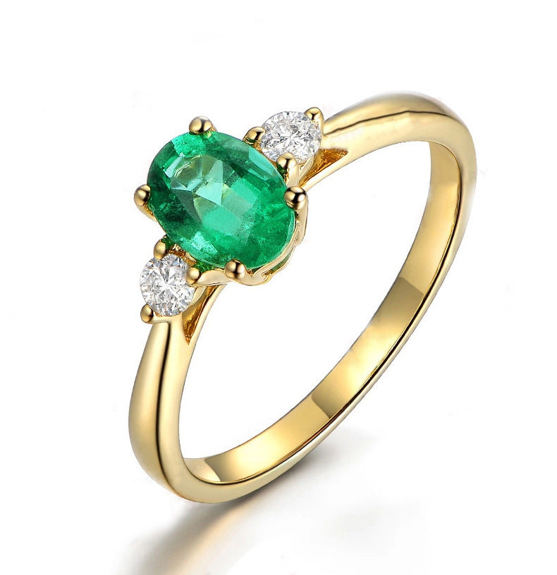 Vintage Gold Imitation Emerald Moissanite Rings For Women Adjustable Copper Gemstones Jewelry Everyday Use