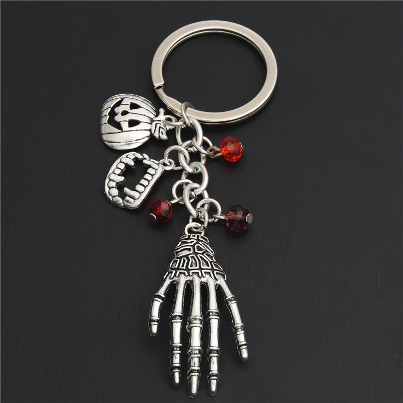 Women Keychain Alloy Keyring With Halloween Pumpkin Charm Wizard Broom Charm And Teeth Charms Trendy Key Chain