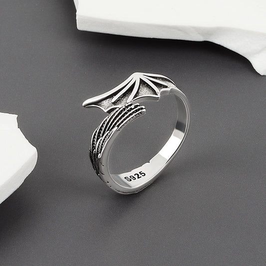 Feather Ring Adjustable Open Design Retro Thai Silver Electroplated Copper Jewelry For Women And Men Everyday Wear