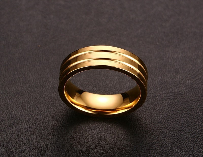 Womens 6mm Stainless Steel Fluted Gold Tone Ring Geometric Design Durable Everyday Wear Jewelry Timeless Charm