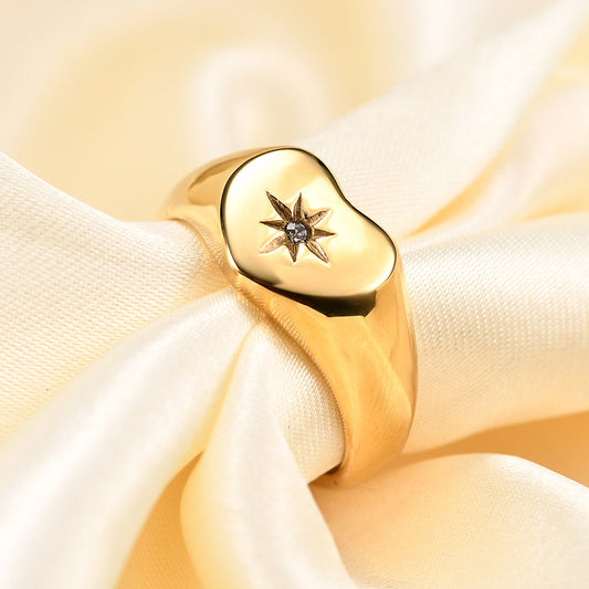 Heart Shaped Titanium Steel Ring Gold Plated Diamond