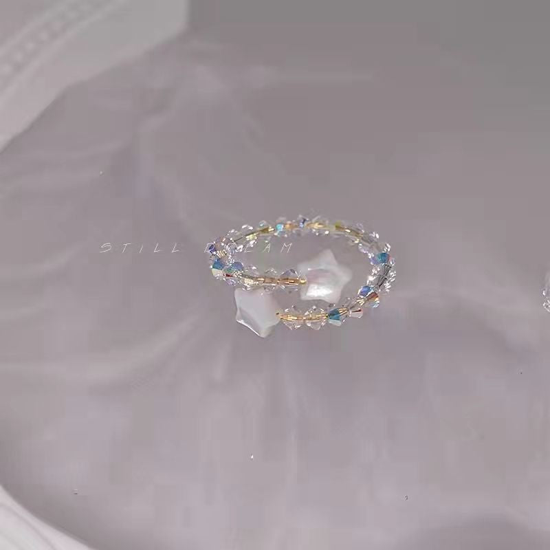 Womens Geometric Alloy Ring Beaded Ring With Rainbow Elements Multi Treasure Design Jewelry Gift For Her Alloy