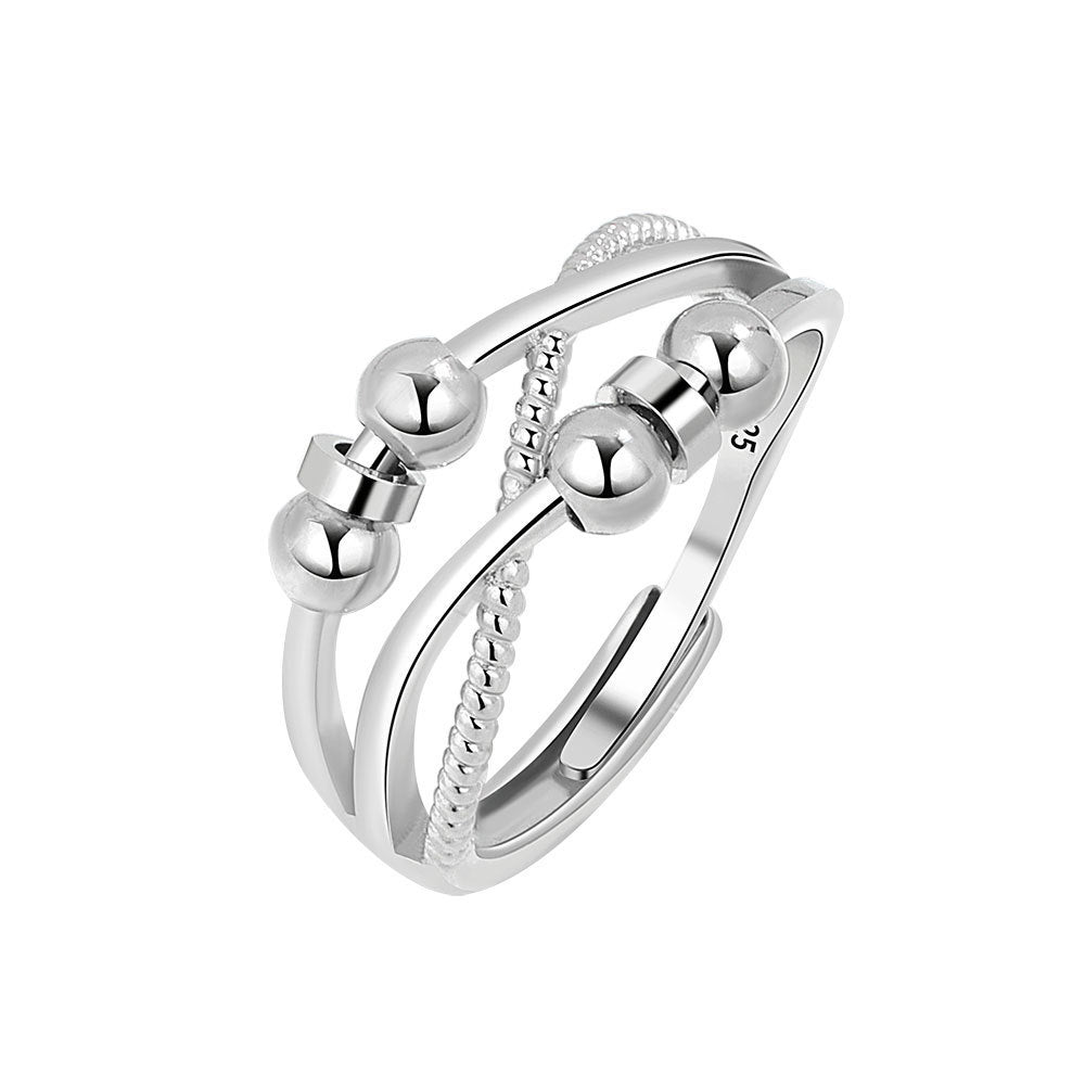 Adjustable Ring White Gold Electroplated Beaded Ring Geometric Polka Dot Shape Copper Ring For Women And Girls