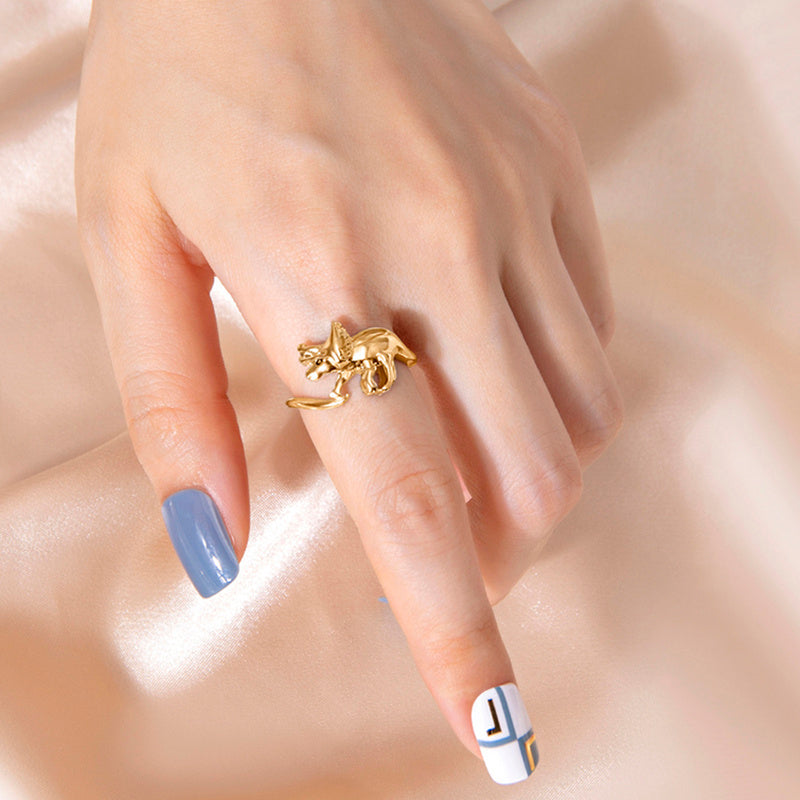 Gold Dinosaur Ring Adjustable Open Animal Ring Cute Zinc Alloy Fashion Ring For Women And Men Party Favor Ring