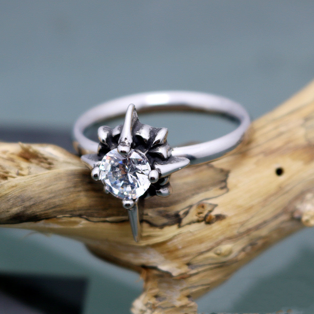 Stainless Steel Geometric Ring Black White Zircon Korean