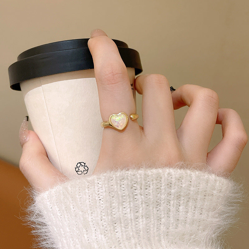 Womens Open Heart Ring Adjustable Korean Fashion Love Heart Shape Copper Gold Ring Timeless Style For Everyday