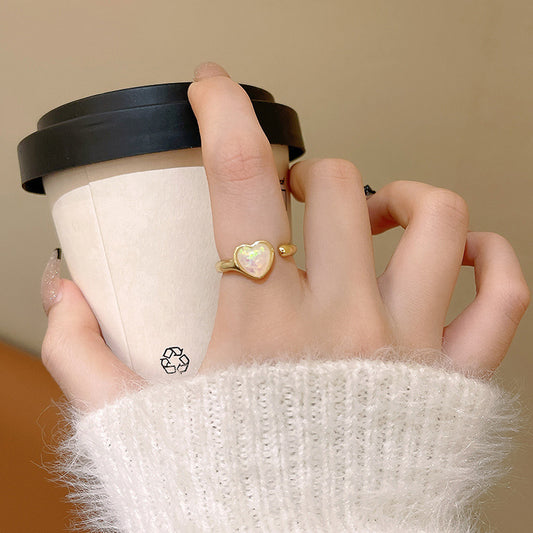 Womens Open Heart Ring Adjustable Korean Fashion Love Heart Shape Copper Gold Ring Timeless Style For Everyday