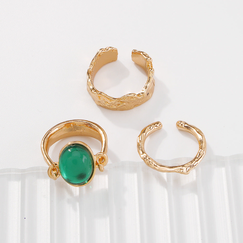 Womens Retro Fashionable Geometric Ring Set 3 Piece Stackable Jewelry For Daily Wear Party Gold Tone Finish Of