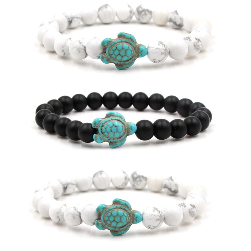 Unisex Volcanic Stone Bracelet With White Turquoise Geometric Design And Elastic Band For Men Women Everyday Wear