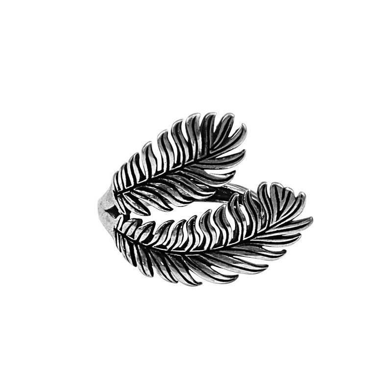Womens Feather Ring Silver Plated Vintage Adjustable Travel