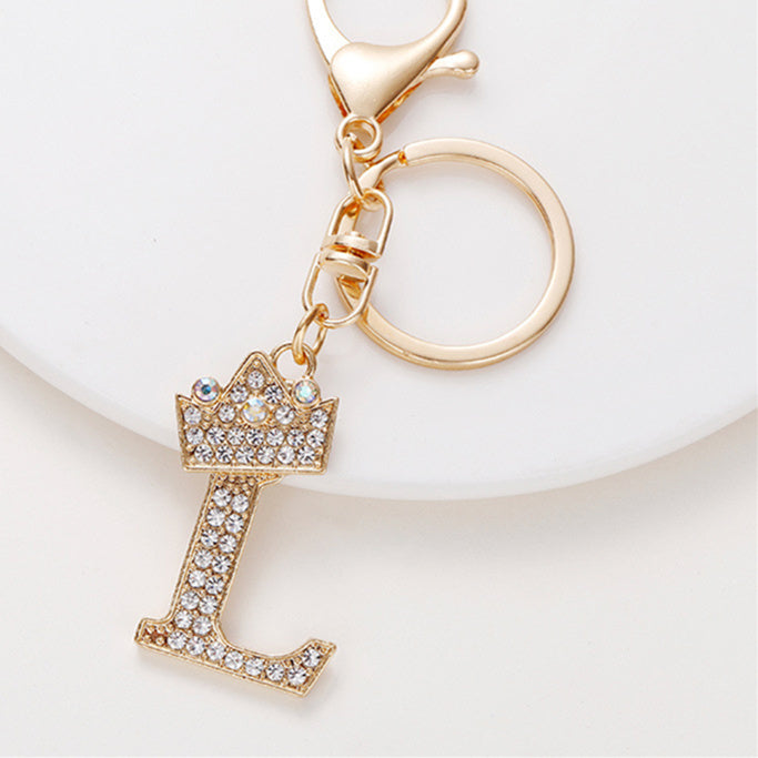 Alphabet A To Z Keychain With Diamond Accents Zinc Alloy Metal Letter Charm For Bag And Keys Daily Use Pendant