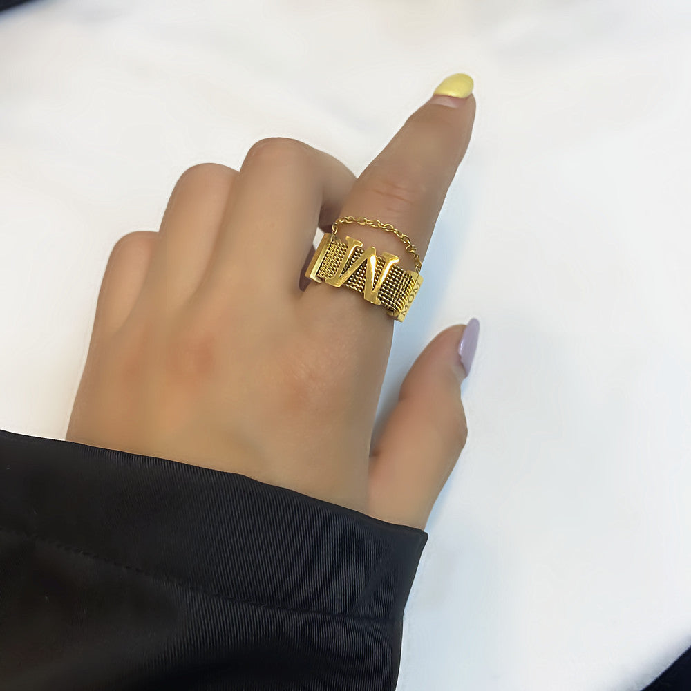 Letters M Initials Ring Titanium Steel Non Fading Geometric Design Versatile Fashion Jewelry For Everyday Wear