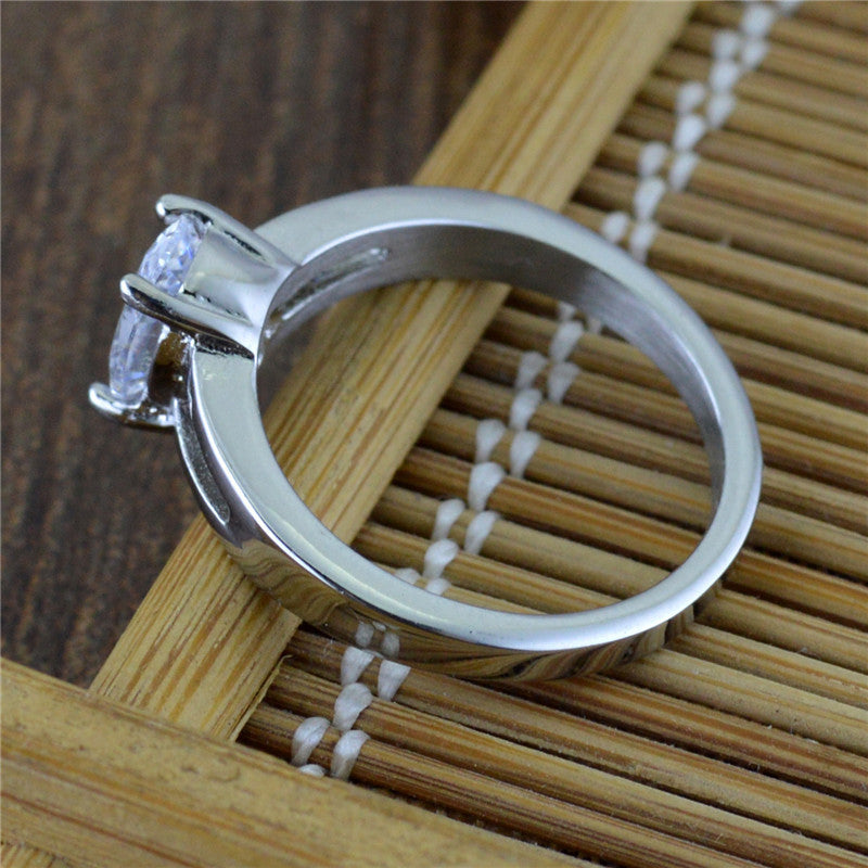 Diamond Heart Ring Titanium Steel Silver Tone Imitation Platinum Look Elegant Jewelry For Women Gift Ready Now