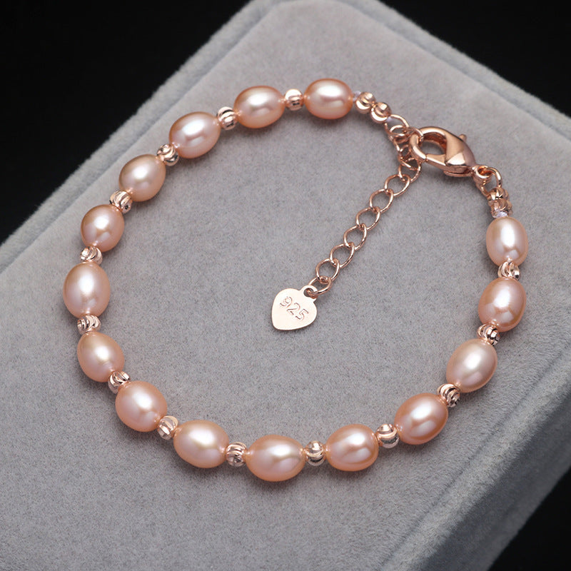 Natural Freshwater Pearl Bracelet For Women Adjustable Rice Shape Pearls 6 To 7mm Elegant Jewelry Classic Gift For Her