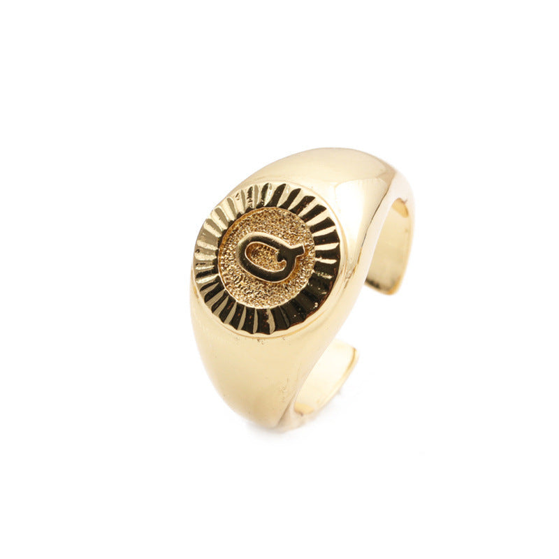 Copper Plated Real Gold English Letter Adjustable Index Finger Ring Fashion Jewelry Women Everyday Style Accessory