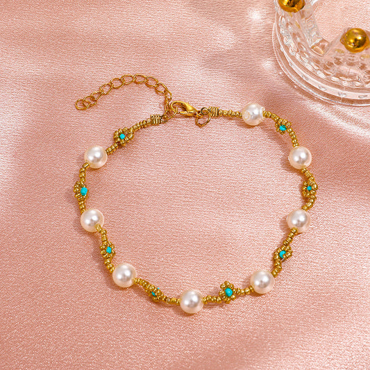 Womens Alloy Imitation Pearl Geometric Bracelet Cute Stylish Fashionable Accessory For Everyday Wear Ready Now