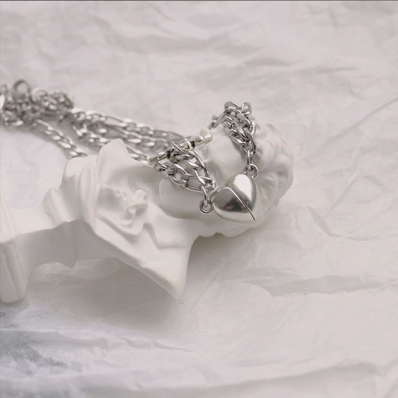 Couple Bracelets Matching Set Heart Shape Plant And Flower Motif Adjustable Iron Chain Unisex Bracelets For Couples