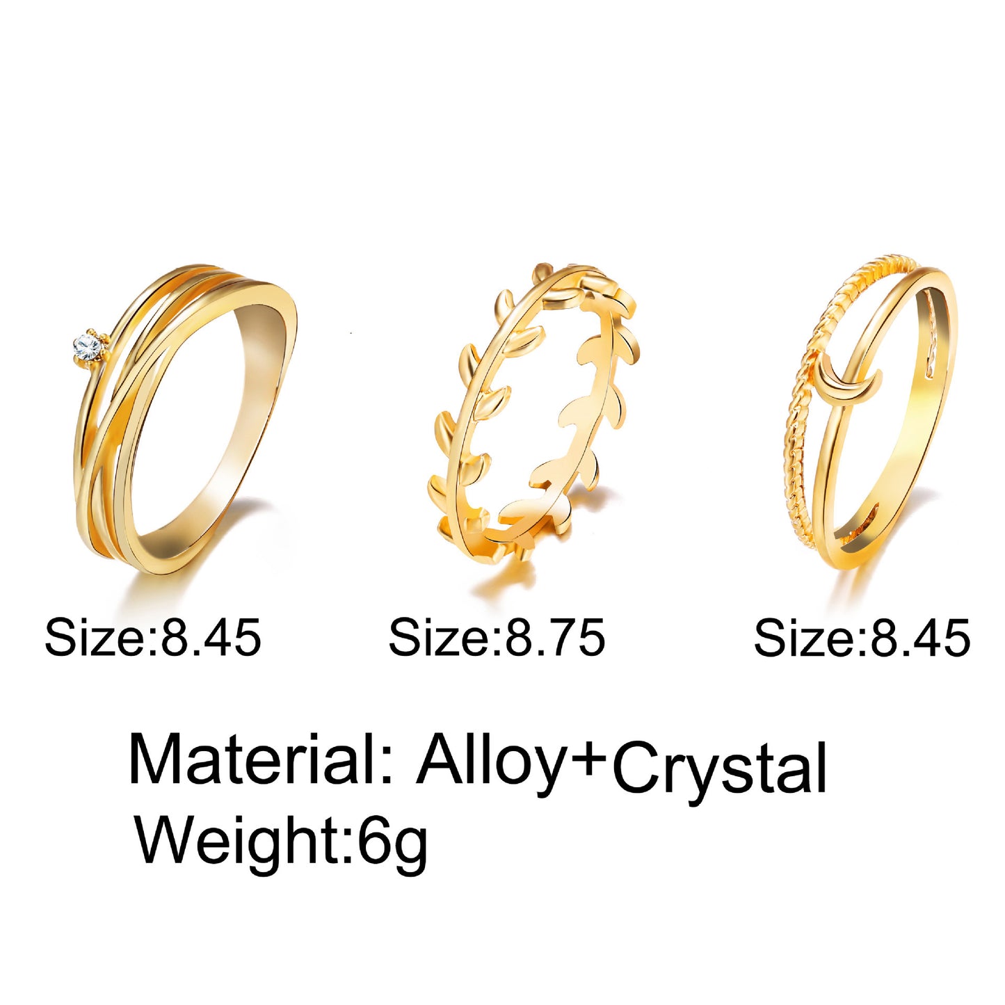 Womens Retro Leaf Ring Diamond Accent Alloy Unisex Celestial Moon Design Nature Inspired Jewelry Elegant Jewelry
