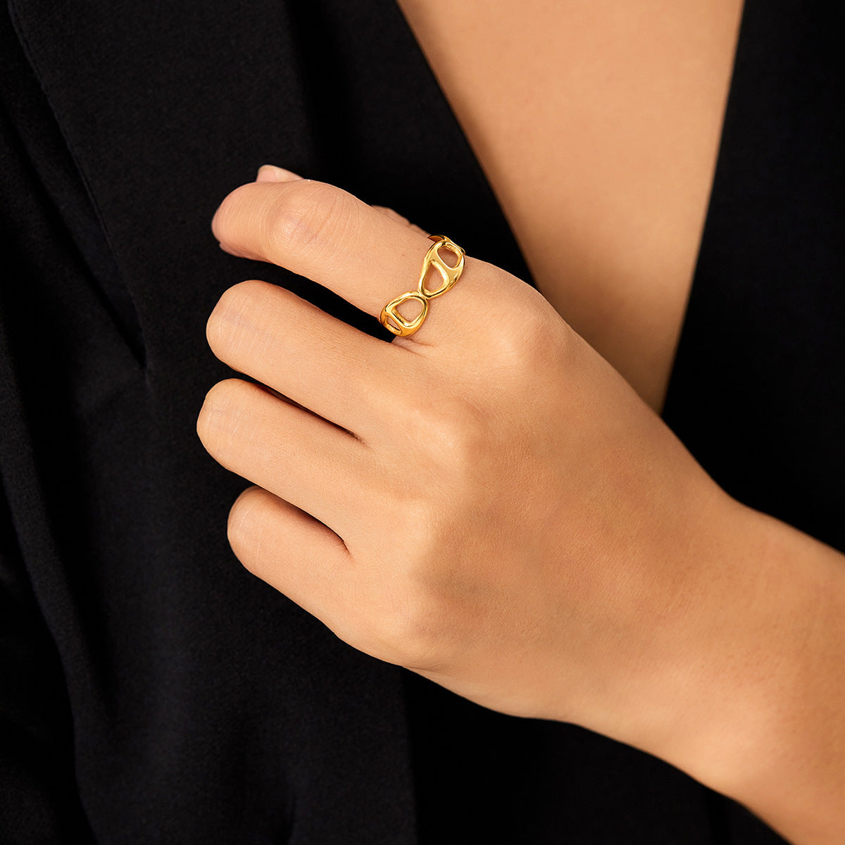 Womens Personalized Gold Titanium Steel Ring Irregular Diamond Shape Fashion Jewelry Gift For Her Durable Forever