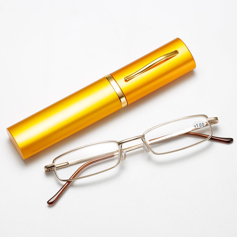 Ultra Light Metal Reading Glasses With Pen Holder Portable Unisex Compact Spring Hinges Clear Lenses Slim Line