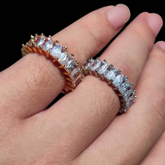 Geometric Zircon Ring Unisex Inlay Gold Plated Hip Hop