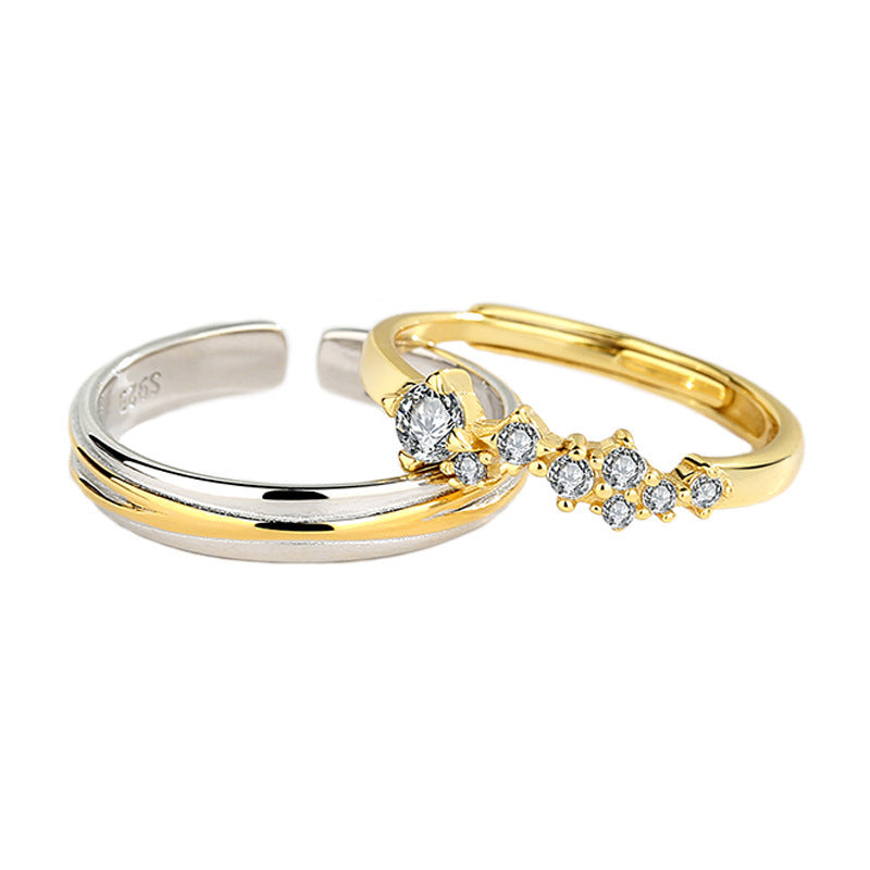 Womens Silver Star Ring With Diamond Accent Opening Adjustable Jewelry Gift For Her Korean Style Starry Design