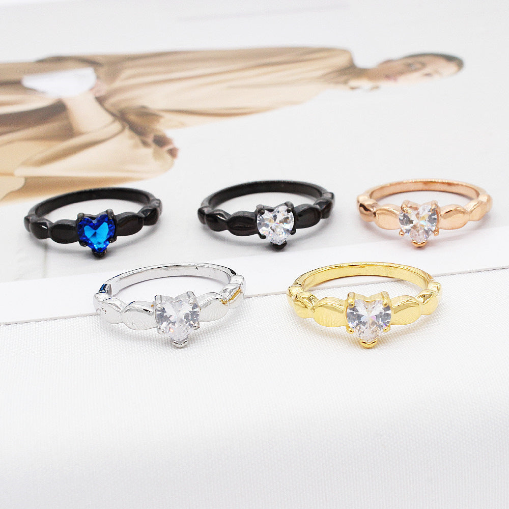 Womens Heart Shaped Ring Titanium Steel Diamond Promise Ring High Quality Durable Elegant Fashion Jewelry Gift For Her