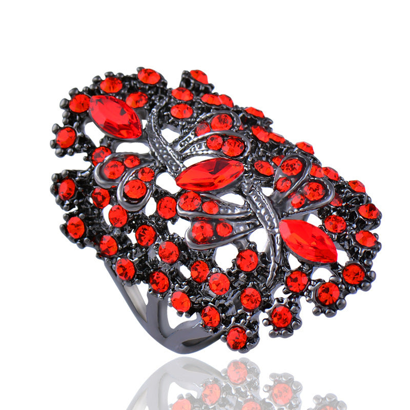 Womens Geometric Ring With Zirconia Stone Hollow Alloy Electroplated Ins Styles Fashion Jewelry Antique Silver