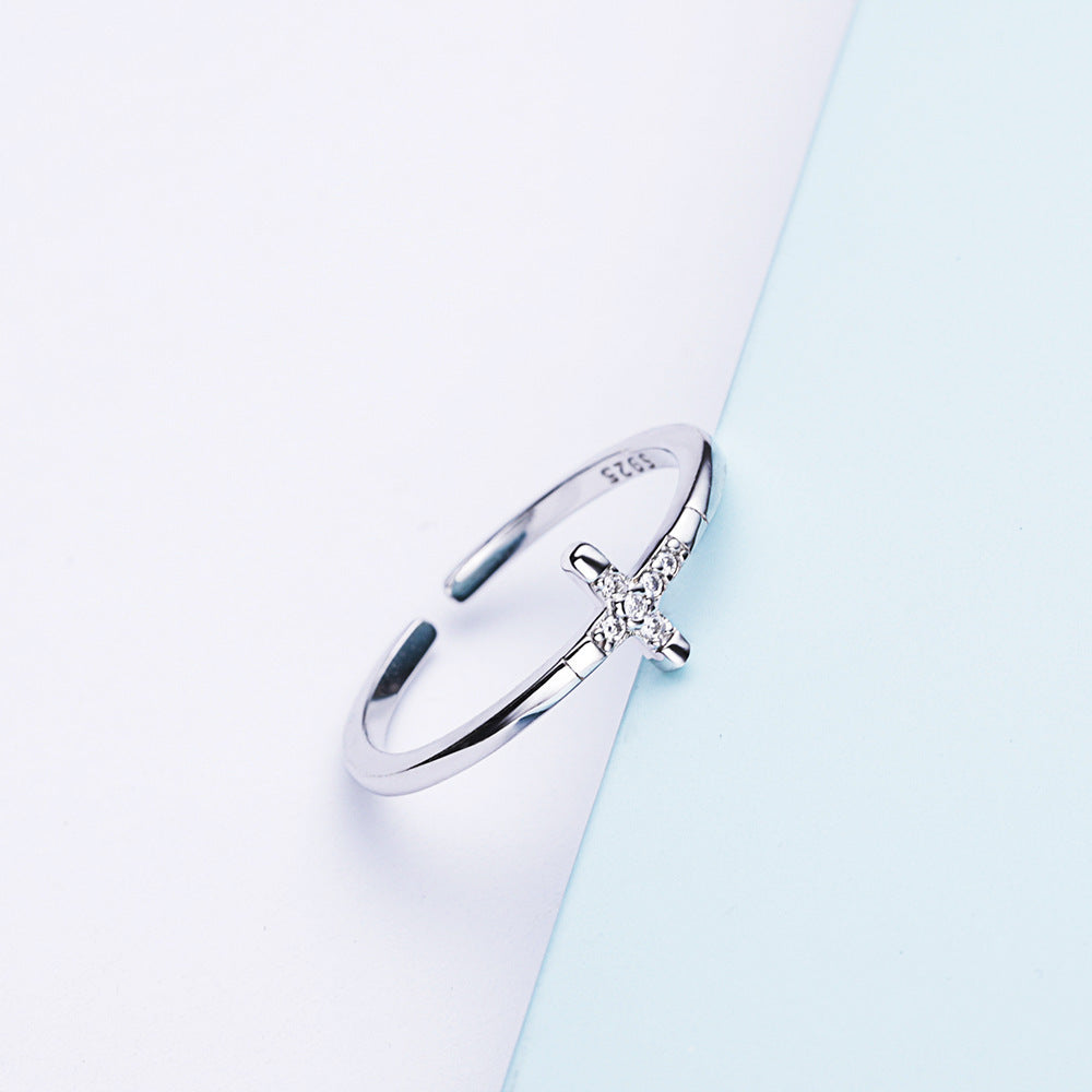 Womens 925 Sterling Silver Ring Simple Fashion Cross Design Lightweight Elegant Silver Ring For Women Sterling