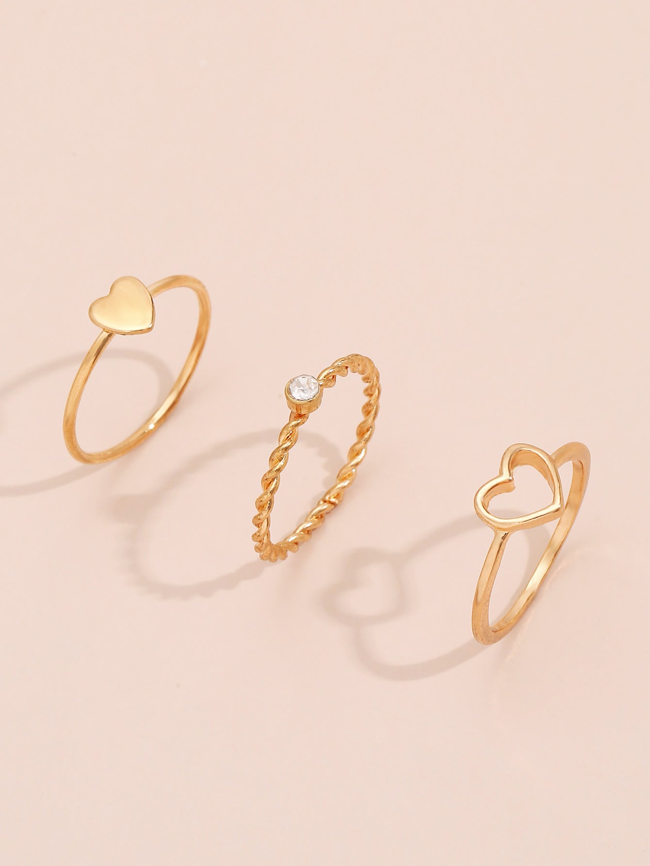 Womens Geometric Rings Set Hollow Heart Rings Korean Fashion Rings Zinc Alloy Rings Holiday Gift Rings For Her