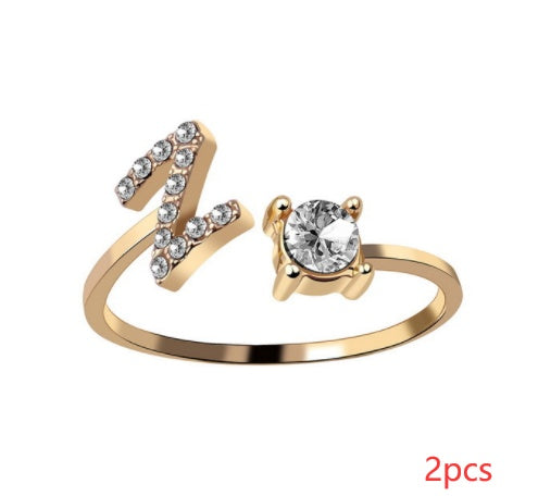 Womens Initial Letter Ring Adjustable Vintage Jewelry Zircon Accents Alloy Rhinestone Ring Perfect For Gifting