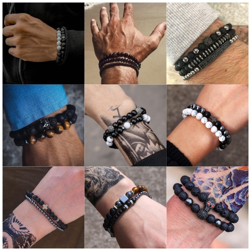 Unisex Retro Black Frosted Crystal Bracelet Set With White Crystal Accents Simple Wrist Accessories Fashion Daily Wear