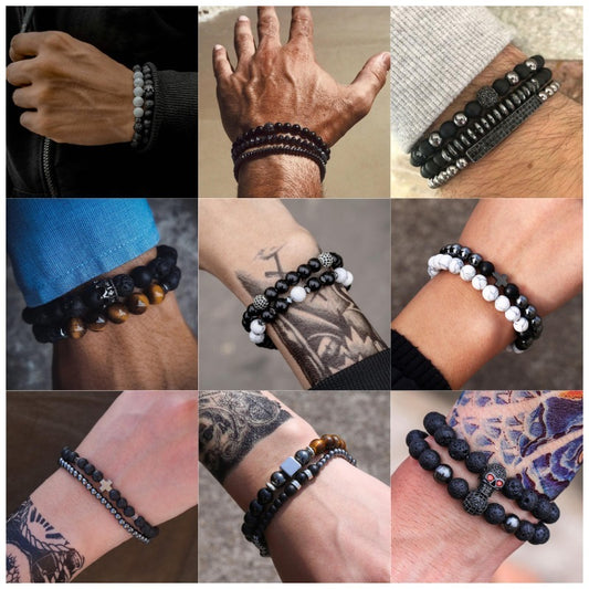 Unisex Retro Black Frosted Crystal Bracelet Set With White Crystal Accents Simple Wrist Accessories Fashion Daily Wear