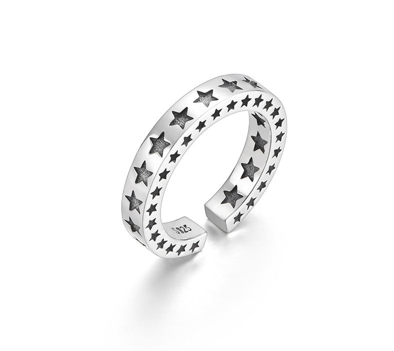 Unisex Copper Ring With Five Pointed Star Diamond Shape Retro Totem Design Vintage Finish Adjustable Fit Style