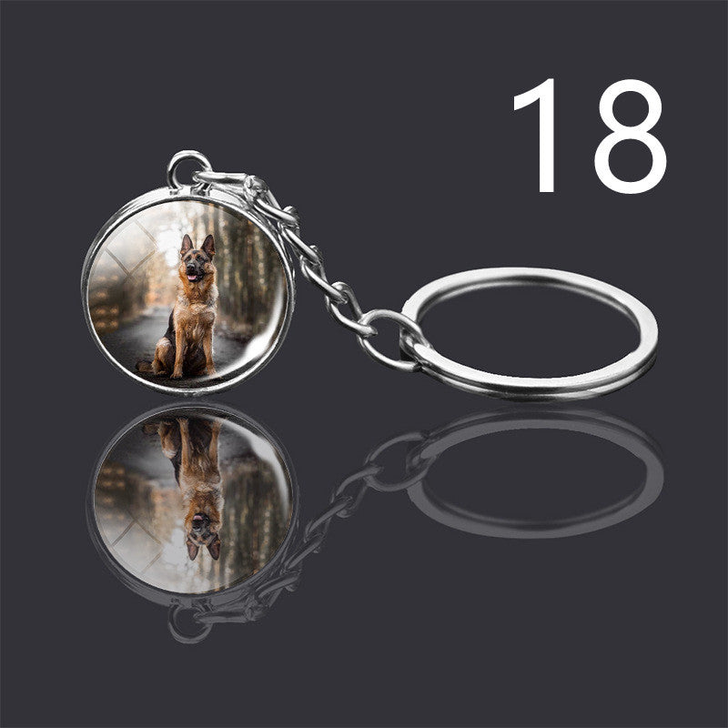 Dog Keychain Double Sided Glass Ball Pendant Exquisite Metal Design Key Chain For Pet Lovers Gift For Everyday